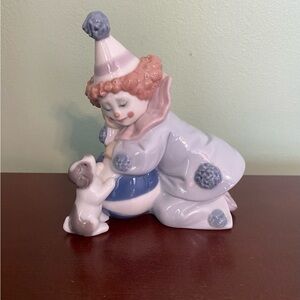 ☘️VTG Lladro Clown Pierrot with Puppy and Ball Glazed Figurine